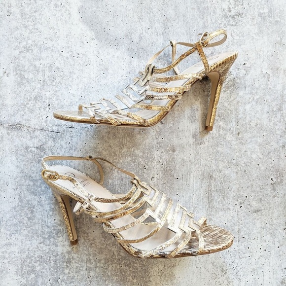 Adrianna Papell Emanuelle Caged Gold Leather Dress Sandals size 10 - Picture 2 of 5